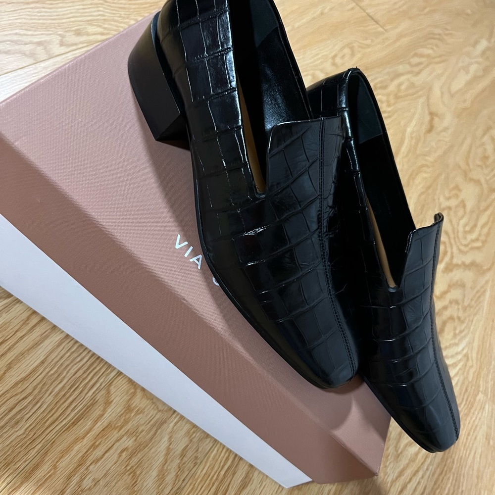 Via Spiga Women’s Baudelaire Loafers Black Croc Leather Size 8,5